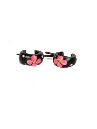 ZAS robapinzas.com | Pendientes coco rasta flores, pendientes realizados en coco decorados con motivos rastas y  flores de colores. Cierre de palito de coco. Precio por PAR