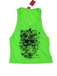ZAS robapinzas.com | camiseta tirantes fosfo flower skull. camsieta de tirantes con el lateral abierto 100% algodón en colores básicos y fosforescentes. Talla única (M-L)