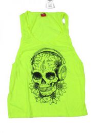 ZAS robapinzas.com | camiseta tirantes fosfo calavera cascos. camsieta de tirantes con el lateral abierto 100% algodón en colores básicos y fosforescentes. talla única (M-L)