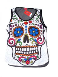 ZAS robapinzas.com | top calavera hippie, top de tirantes 100% algodón de tela fina fresca y ligera estampado con calavera hippie.