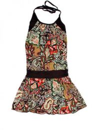 ZAS robapinzas.com | vestido tirantes paramecios tierra, vestido 100% algodón con estampados mandala de colores y banda central negra en cintura con tirante regulable y escote en V. talla única (m-l)