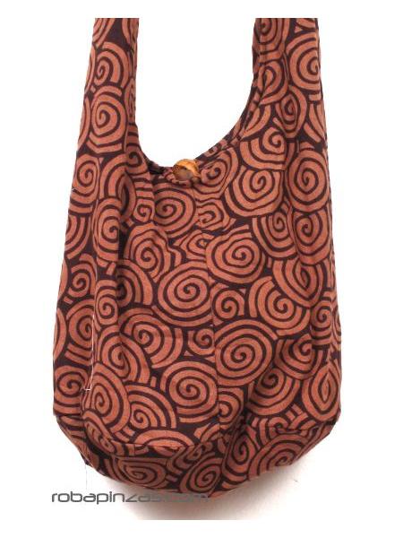 Bolso algodón grande, estampado espirales, compartimento interno con cremallera cierre botón madera ZAS robapinzas.com | Bolso algodón grande, estampado espirales, compartimento interno con cremallera cierre botón madera