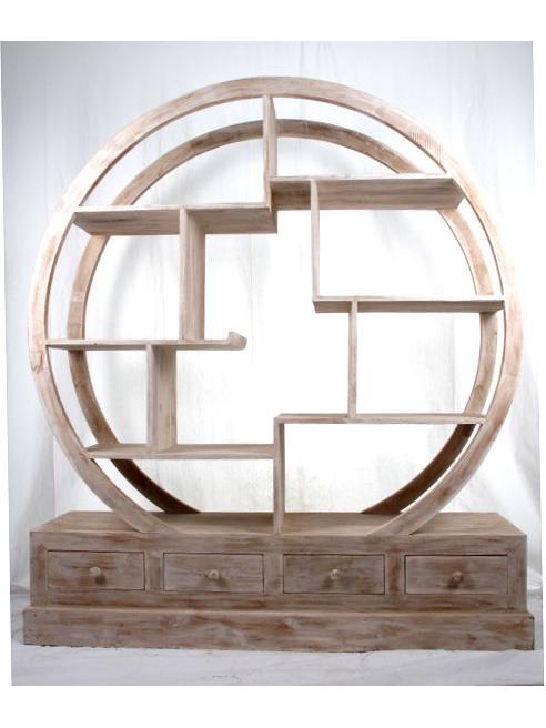 Mueble expositor redondo realizado en madera de teca, dos colores, medidas 150x150x35 ZAS robapinzas.com | Mueble expositor redondo realizado en madera de teca, dos colores, medidas 150x150x35
