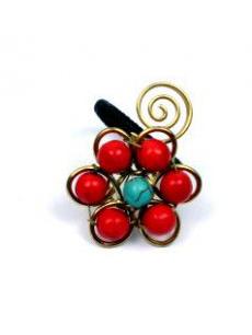 ZAS robapinzas.com | anillo flor, piedras de colores, regulable a todas las tallas decorado con espiral en lat&oacute;n, aro de lat&oacute;n con algod&oacute;n encerado.