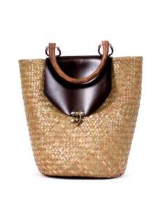ZAS robapinzas.com | bolso de rafia natutal con detalles en cuero y asas r&iacute;gidas, con cremallera y forro interno, medidas 30X30X20 CM