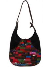 ZAS robapinzas.com | Bolso de mano- hombro combinaci&oacute;n de piel&nbsp; c&aacute;&ntilde;amo y&nbsp; telas &eacute;tnicas. Cierre de bola met&aacute;lica, bolsillos internos