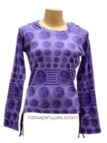 ZAS robapinzas.com
	Camiseta m/l algod&oacute;n estampado, capucha en pico larga, cordones laterales. Talla &uacute;nica ULTIMA UNIDAD
