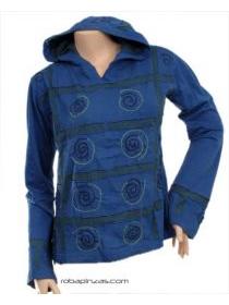ZAS robapinzas.com | 
	Camiseta de algod&oacute;n manga larga con capucha decorado desgarrado con espirales, Talla &uacute;nica
