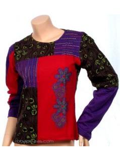ZAS robapinzas.com | 
	Camiseta patchwork detalles bordados, manga larga
