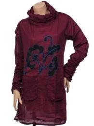 ZAS robapinzas.com | 
	Camiseta larga algod&oacute;n fino cuello alto, detalles bordados y bolsillos
