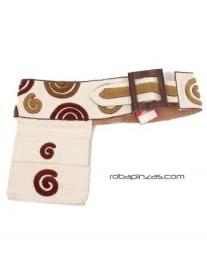 ZAS robapinzas.com | Bolso cartuchera de algodón brocado para la cintura 1 bolsillo, motivo ESPIRAL, hebilla de madera con Velcro ajustable a todas las tallas. 
