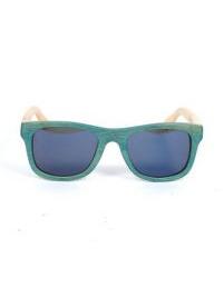 ZAS robapinzas.com | gafas de sol de madera root. montura de madera bamboo azul bicolor y lente azul mirror  tac polarizadas protección uv400, incluye funda de yute, embalaje de cartón y gamuza root. medida frontal: 14,2x5cm (ancho-alto)