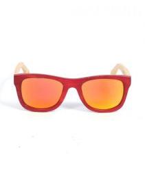 ZAS robapinzas.com | gafas de sol de madera root. montura de madera bamboo rojo bicolor y lentes naranja mirror  tac polarizadas protección uv400, incluye funda de yute, embalaje de cartón y gamuza root. medida frontal: 14,2x5cm (ancho-alto