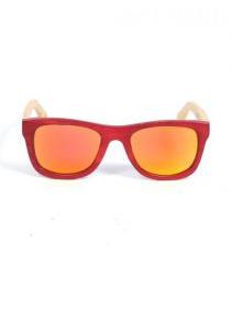 ZAS robapinzas.com | gafas de sol de madera root. montura de madera bamboo rojo bicolor y lentes naranja mirror  tac polarizadas protección uv400, incluye funda de yute, embalaje de cartón y gamuza root. medida frontal: 14,2x5cm (ancho-alto