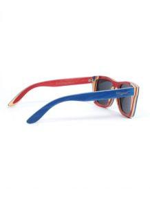 ZAS robapinzas.com | gafas de sol de madera root. montura de madera skateboard azul y lentes grises tac polarizadas protección uv400, incluye funda de yute, embalaje de cartón y gamuza root. medida frontal: 14,2x5cm (ancho-alto)