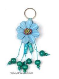 Modelo: Azul Llavero flor de cuero pequeña Mod Azul