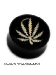 ZAS robapinzas.com | Plug de cuerno de búfalo, marihuana inlayed, medidas 10-12-14 mm , Precio Unidad.