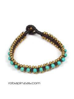ZAS robapinzas.com | 
	Pulsera Lat&oacute;n y turquesas combinadas, cierre bot&oacute;n
