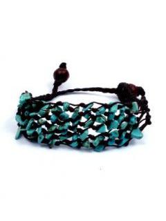 ZAS robapinzas.com | pulsera ancha de turquesas y algod&oacute;n encerado con cierre de bot&oacute;n