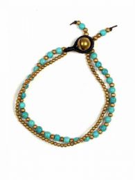 ZAS robapinzas.com | pulsera lat&oacute;n y turquesas dise&ntilde;o de bolas doble vuelta, cierre de bot&oacute;n