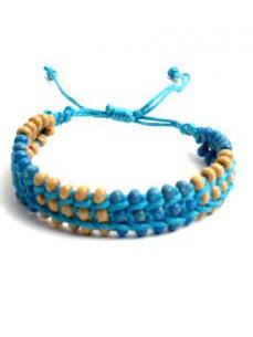 ZAS robapinzas.com | Pulsera de algod&oacute;n ancha con cuentas de madera decoradas, cierre regulable