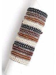 ZAS robapinzas.com | Pulsera algod&oacute;n ancha con cuentas de met&aacute;licas plateadas, cierre regualble
