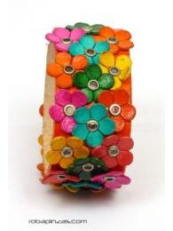 ZAS robapinzas.com | Pulsera flores de cuero, cierre clip regulable, varios colores