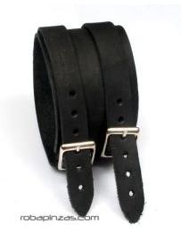ZAS robapinzas.com | 
	Pulsera de cuero ancha doble hebilla doble vuelta
