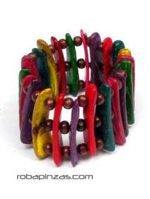ZAS robapinzas.com | 
	Pulsera de cuentas de hueso decoradas de colores, el&aacute;stica

