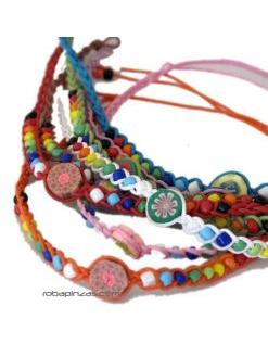 ZAS robapinzas.com | Tobillera algod&oacute;n ctas colores, pieza central fimo decorada.