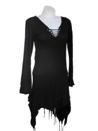 ZAS robapinzas.com | vestido expandex de manga larga con flecos desiguales, talla &uacute;nica