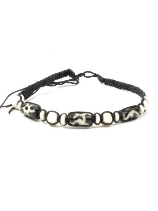 Tobillera algodón encerado y cuentas en hueso, coco madera etc. Ideal para chicos. ZAS robapinzas.com | Tobillera algodón encerado y cuentas en hueso, coco madera etc. Ideal para chicos.