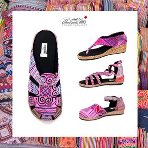 Sandalias y zuecos étnicos fabricados con telas de las tribus hmong Tailandia. Así son.. ZAS tu tienda Hippie alternativa