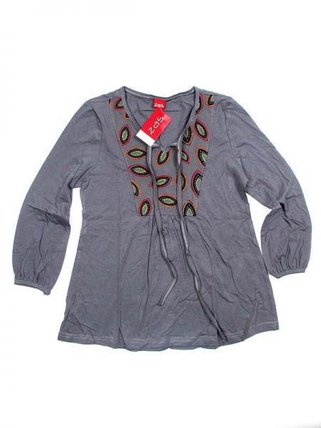 Modelo: Gris Outlet Ropa Hippie - Blusa hippie de rayón BLEV05 - Modelo Gris