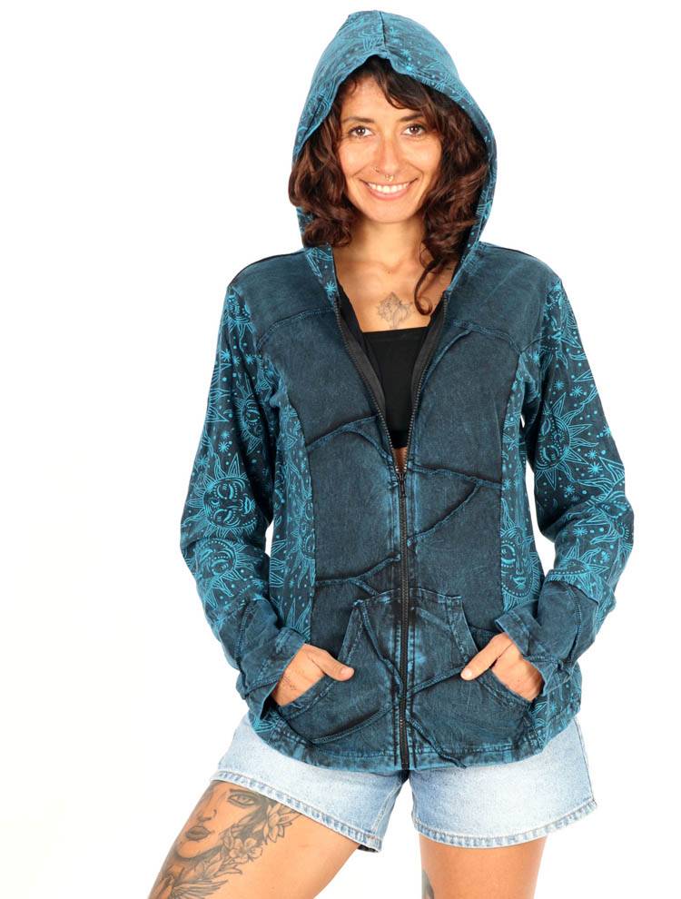 Sudadera patchwork con capucha y cremallera CAEV48