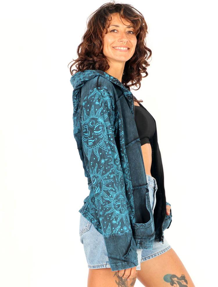 Sudadera patchwork con capucha y cremallera CAEV48