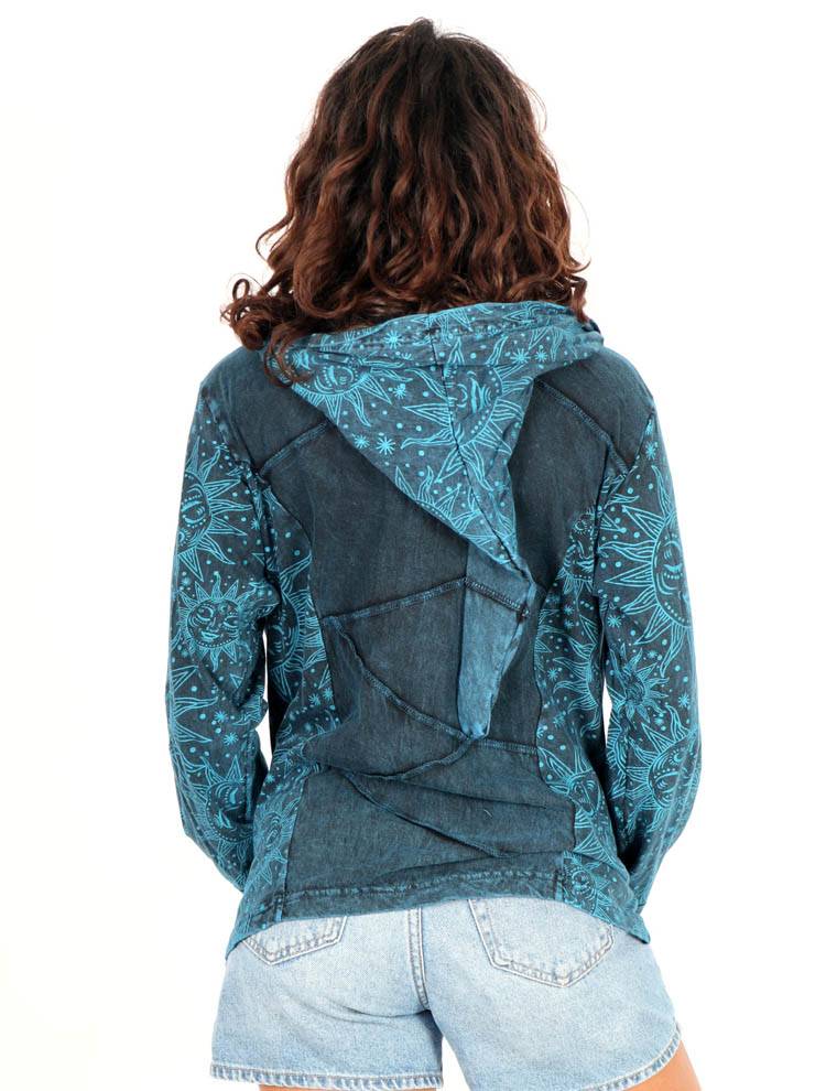 Sudadera patchwork con capucha y cremallera CAEV48