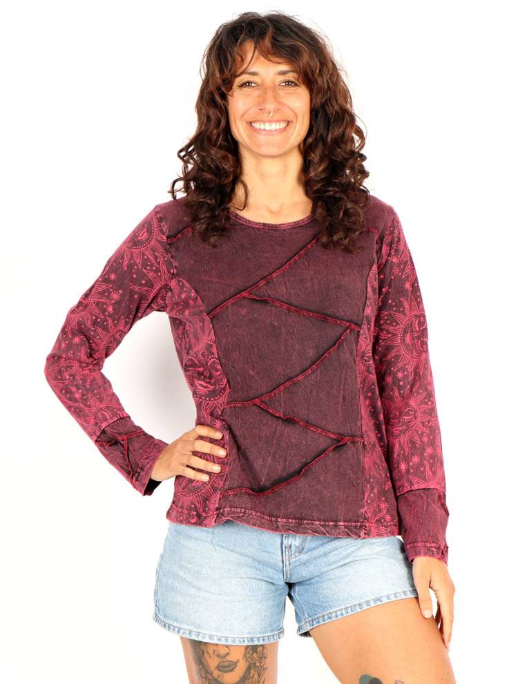 Camiseta patchwork efecto lavado con estampado étnico CAEV49