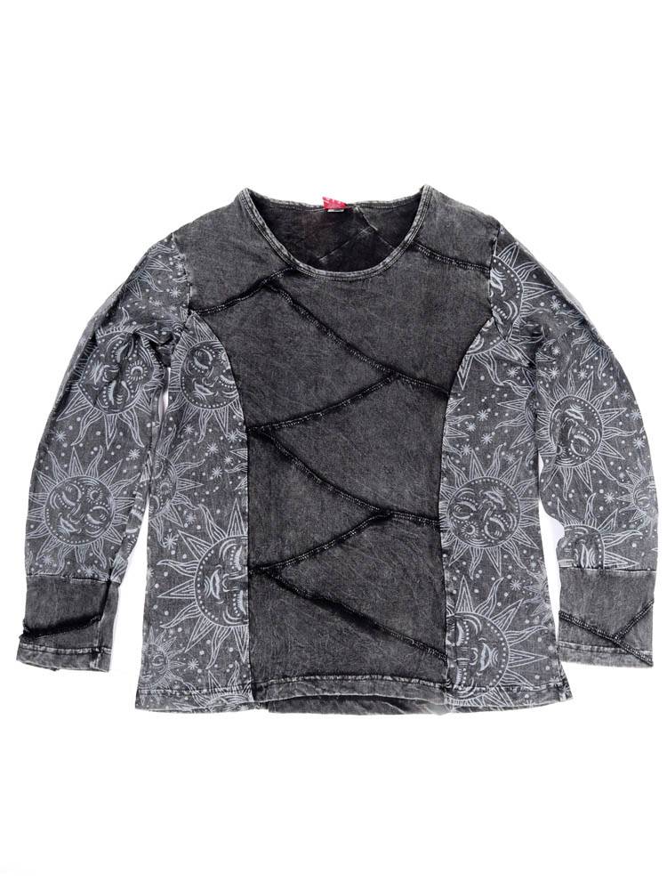 Camiseta patchwork efecto lavado con estampado étnico CAEV49 color Gris