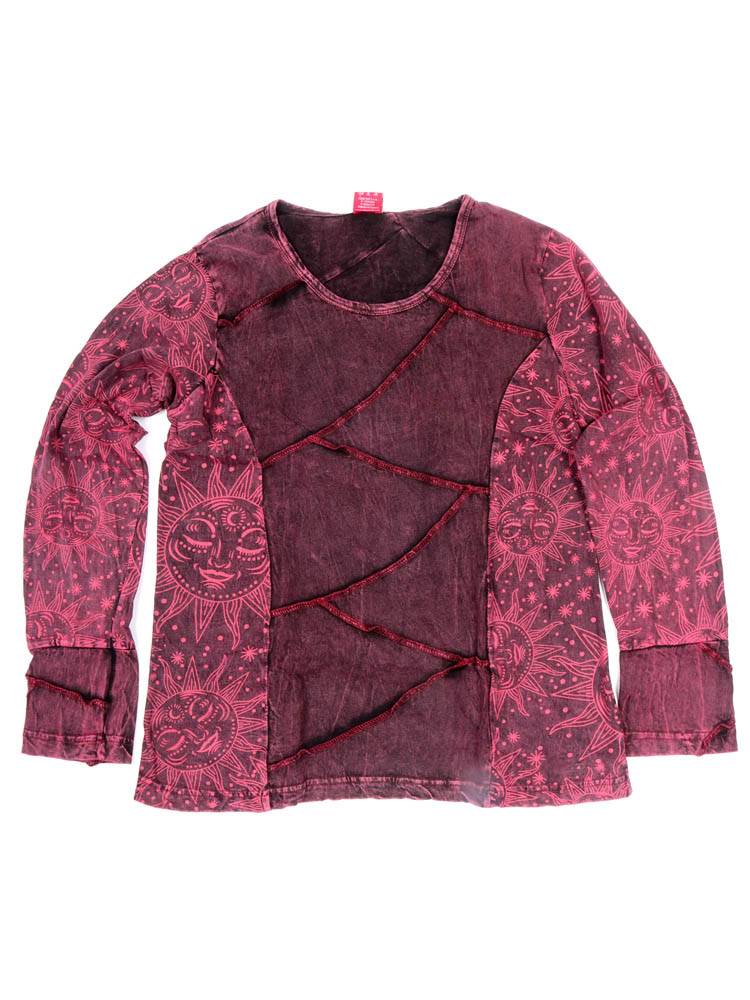 Camiseta patchwork efecto lavado con estampado étnico CAEV49 color Granate