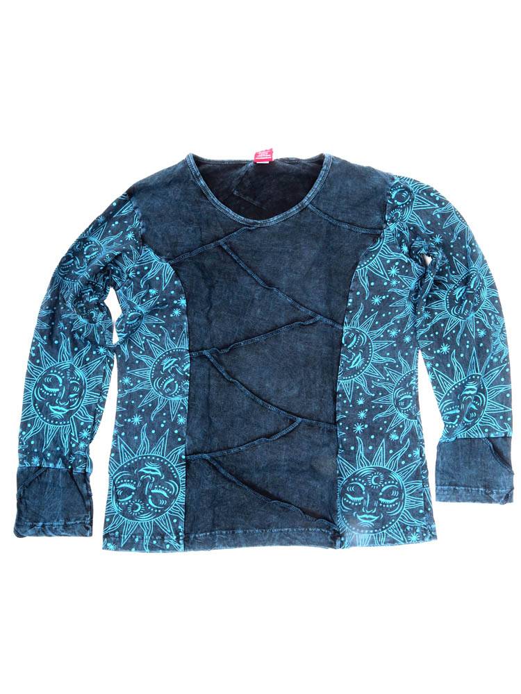 Camiseta patchwork efecto lavado con estampado étnico CAEV49 color Azul