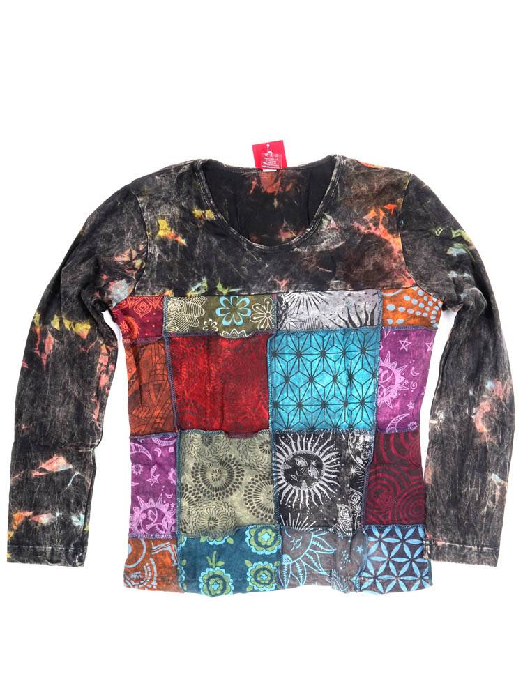 Camiseta patchwork estampado multicolor CAEV52 color Negro