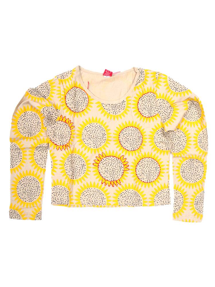 Camiseta crop sol con detalle crochet CAEV54 color Amarillo