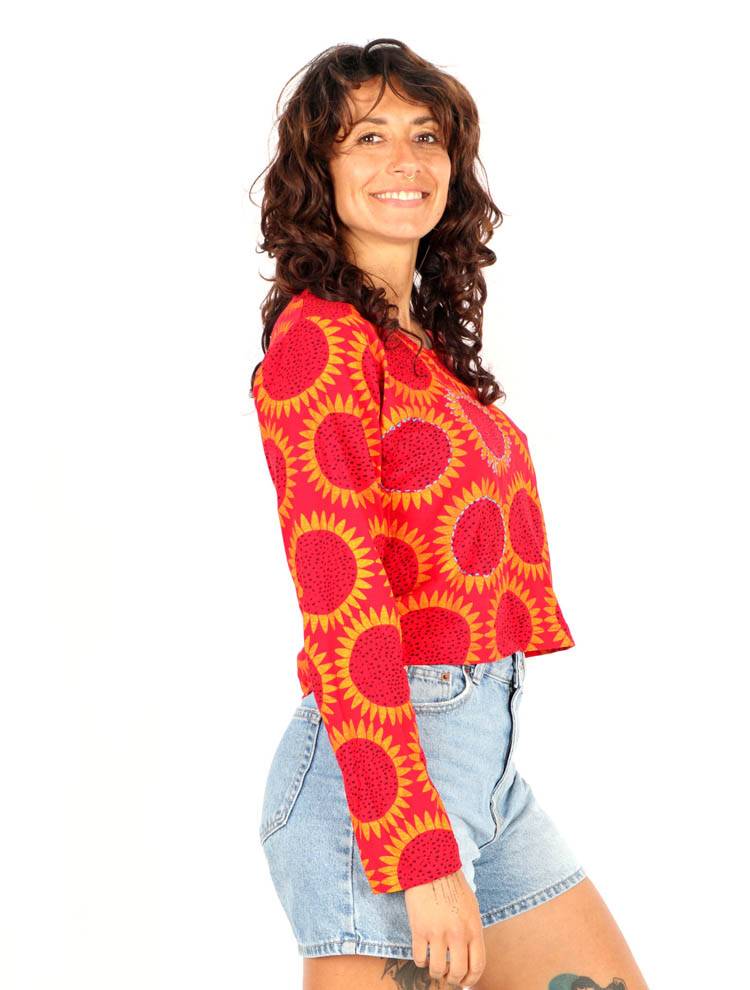 Camiseta crop sol con detalle crochet CAEV54