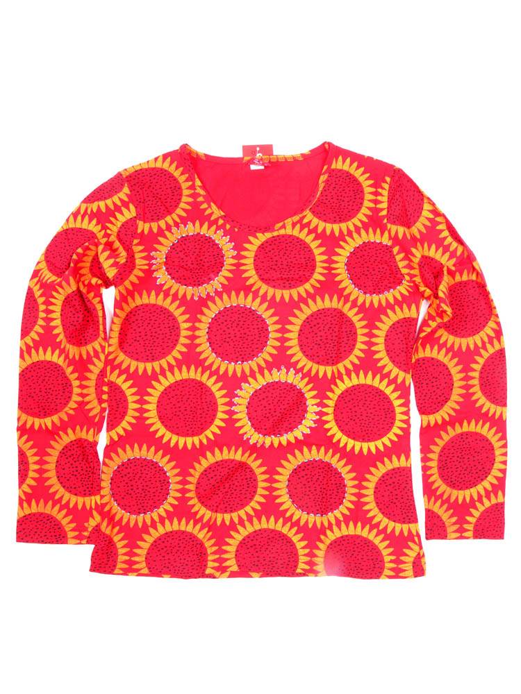 Camiseta sol estampado con detalle crochet CAEV55 color Rojo