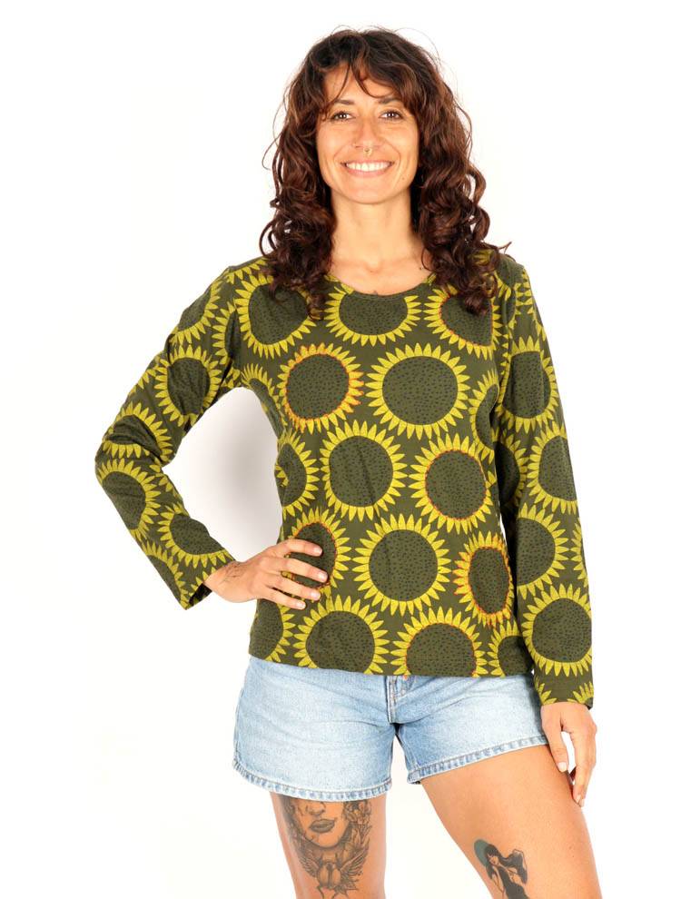 Camiseta sol estampado con detalle crochet CAEV55