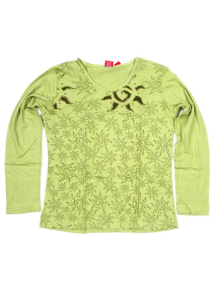 Camiseta de mujer con sol tribal y crochét CAEV56 color Verde