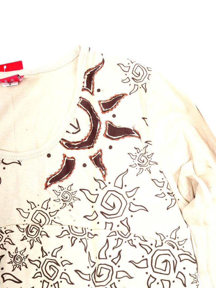 Camiseta de mujer con sol tribal y crochét CAEV56
