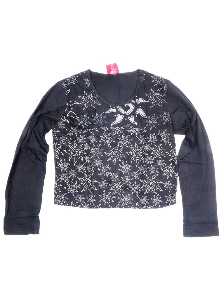 Camiseta sol artesanal efecto lavado crochet CAEV57 color Negro