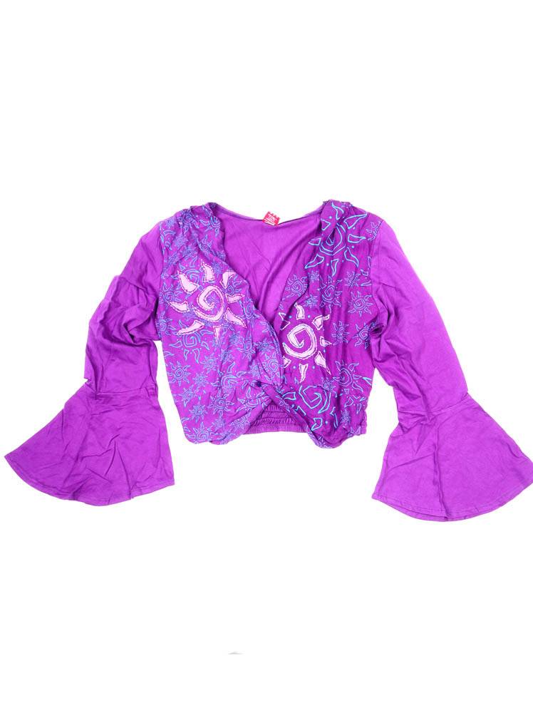 Top cruzado de manga campana y estampado solar CAEV58 color Morado
